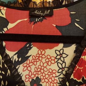 Ashley Jill summer top easy care, bright red black print wash and wear 1x